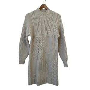Old‎ Navy Chunky Cable Knit Sweater Dress Medium Oatmeal Beige Mock Neck